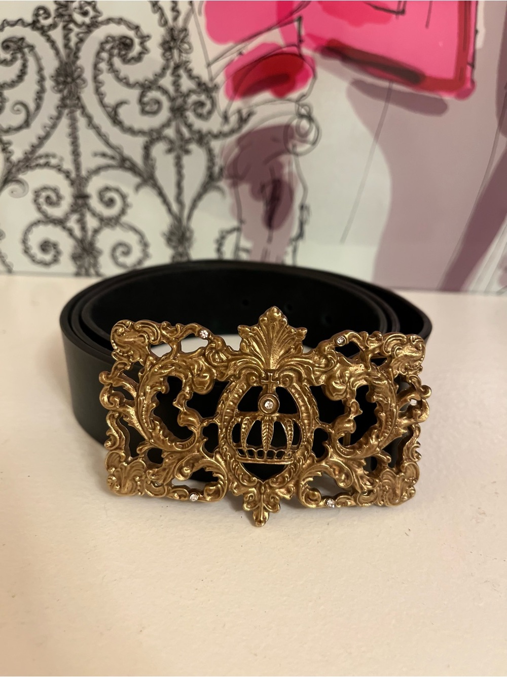 CAbi Black Belt with Ornate Gold Buckle - Size Large